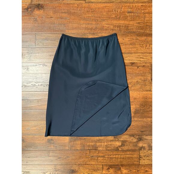 Vintage Mid-Length Skirt Slip Navy Blue Slit Wonder Maid Fine Lingerie I Magnin - Picture 3 of 4